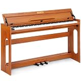 Vediya Digital Piano Keyboard 88 key,Semi-Weighted Electric Piano,Wooden Desk Full Size Upright Electric Piano, Acoustic Piano for Beginners,Triple Pedal,USB-MIDI Compatibility (Brown)