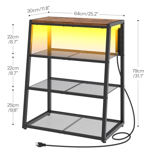 HOOBRO 4-Tier AV Media Stand, Stereo Stand with Charging Station and LED Light, Wooden Stereo Cabinet, Rack Audio Tower, Corner Entertainment Center, 30'', Rustic Brown and Black BF107UDCJ01 - Image 4