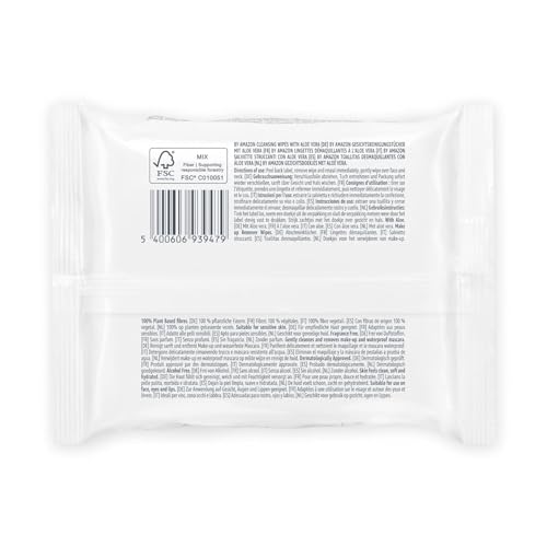 by Amazon Face Cleansing Wipes with Aloe Vera, Make-up remover, Fragrance Free, 25 Wipes - Image 3