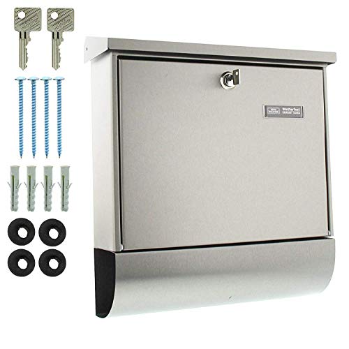 BURG-WÄCHTER Brievenbus met krantenrol en naamplaatje, Roestvrij staal, Gleufformaat DIN C4, 2 sleutels, Amrum set 38670… - Afbeelding 4