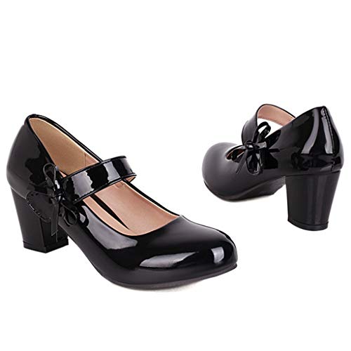 MIOKE Women's Square Toe Low Heel Mary Jane Pumps Pearl Buckle Strap Casual Comfort Wedding Dress Shoes2