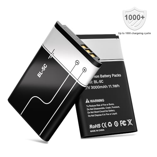 1 Stück BL-5C Akku, 3,7V Wiederaufladbare Ersatzakku mit Hoher Kapazität für Nokia 6230 6330 6263 6267 6270 6555 6600 6030 6670 6680 6681 6820 1100 1600 2300 2310 2600 2610 2626 3100 3650 3660