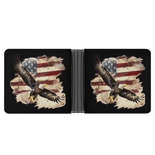 Vintage U.S. Flag Bald Ea-gle Funny Men's Slim Bifold Wallet with Multiple Card Slots Front Pocket Purse