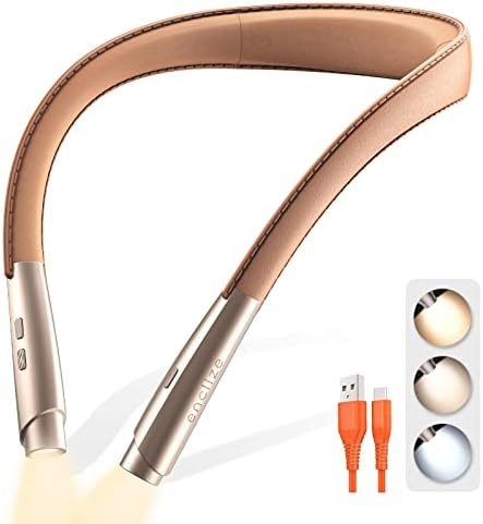 enclize Rechargeable LED Neck Reading Light, Book Lights for Reading in Bed,Stepless Dimming Book Light, Flexible Soft Arms,Leather Like, Long Lasting. Perfect for Knitting, Crafts, and Readers