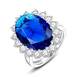 VIKI LYNN Princess Kate Set di gioielli di fidanzamento con zaffiro blu e collana aureola e orecchini (anello)