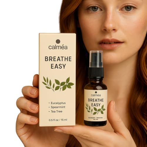 Calméa® Breathe Easy Aromatherapy Essential Oil – Organic Natural Fragrance with Eucalyptus, Spearmint/Peppermint, Tea Tree | Pillow Spray Sleep Aid for Sinus Relief, Hay Fever, Allergy