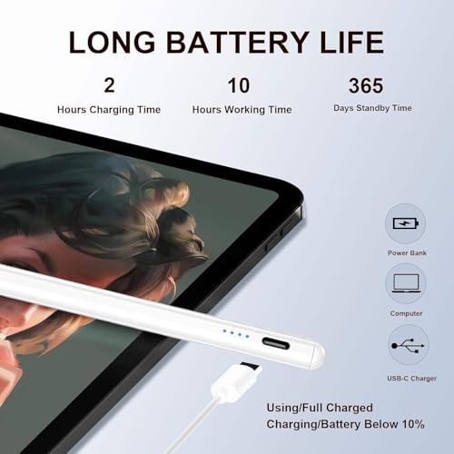 Image of AUTO PILOT Universal Stylus Pen for iPad & Android Tablets Fast Charging, High Precision Tip, Magnetic Design, USB-C Cable Included - Smooth Writing & Drawing Pencil (White)