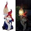 Generic Garden Gnome Statues Solar Outdoor Decor Hold Torch Waterproof LED Lights Gnomes Sculpture for Outside Lawn Patio Yard Ornament, Red