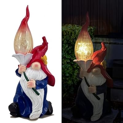 Generic Garden Gnome Statues Solar Outdoor Decor Hold Torch Waterproof LED Lights Gnomes Sculpture for Outside Lawn Patio Yard Ornament, Red