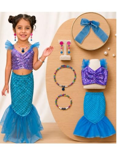 Image of BookMyCostume Girls Fancy Dress & Costume Collection - Mermaid Outfits Set & Rainbow Sequin Dresses - Princess, Kids Birthday, School Annual Day & Role-Play Costumes for Girls