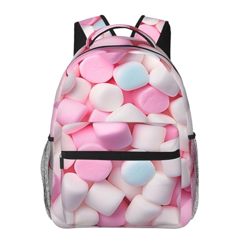 Marshmallow Backpack Travel Backpacks Laptop Rucksack for Women School Bookbag for Kids Girls Boys Teens Cute Pink Marshmallow Back Pack Accessories Bag for Work Ideal Gifts for Food Lovers