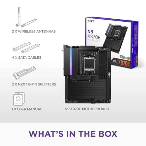 Image of NZXT N9 X870E - AMD X870E AM5 ATX Gaming Motherboard for Ryzen 9000 /8000 /7000-20+2+1, DDR5, 4X M.2, PCIe 5.0, Wi-Fi 7, 5GbE, USB 4 - Full-Metal Cover, M.2 Quick-Release Latches - Black