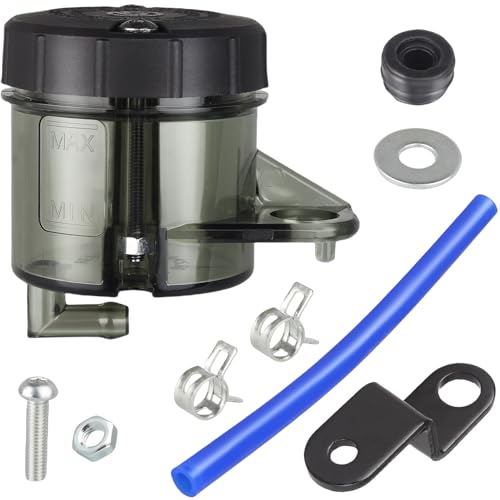 Amavoler Motorcycle Brake Reservoir Brake Reservoir Front Fluid Bottle Motorbike Main Clutch Oil Cup Cylinder with Bracket Oil Tube Clamps,60ML Universal.