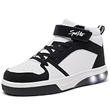 Light Up Shoes Girls Boys - Toddler LED Shoes Kids High Top Sneakers for Tennis School Blackwhite 25