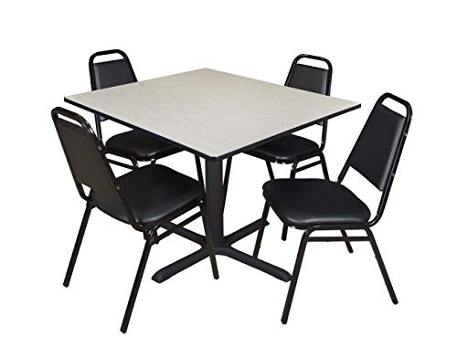 Image of Romig Pillar 48 in. Square X-Base Breakroom Table- Maple & 4 Restaurant Stack Chairs- Black