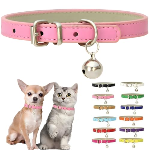 Collare Rosa per Gattini Con Campanellino, in Pelle PU, Collare per Cani di Taglia XXS per Cani Piccoli, Collare Morbido per Cuccioli Con Campanellino, Fibbia Regolabile per Gattini, Femmine Piccole