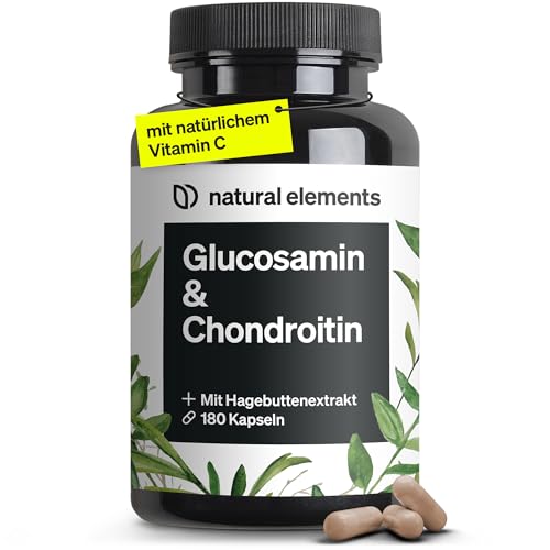 natural elements Glucosamin & Chondroitin – 180 Kapseln – mit Vitamin C für eine normale Kollagenbildung* – hochdosiert, ohne unnötige Zusätze – in Deutschland produziert & laborgeprüft natural elements Glucosamin & Chondroitin – 180 Kapseln – mit Vitamin C für eine normale Kollagenbildung* – hochdosiert, ohne unnötige Zusätze – in Deutschland produziert & laborgeprüft