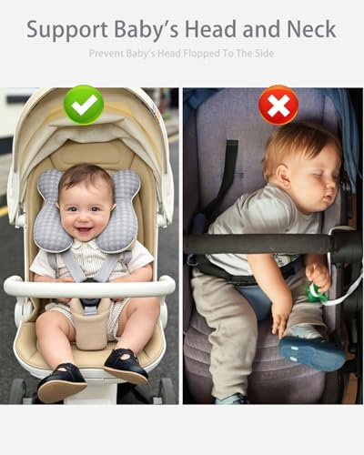 Image of KAKIBLIN Baby Travel Pillow, Baby Neck Pillow for Car Seat, U-Shaped Head and Neck Support for Stroller Pushchair, Soft Cooling Breathable Infant Head Pillow for Newborn Toddler