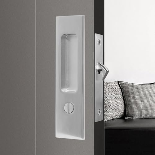 Hoconnie Pocket Door Handle Sliding Door Lock Pocket Door Lock Invisible Recessed Door Handle 160mm No Key (Silver) - Image 2