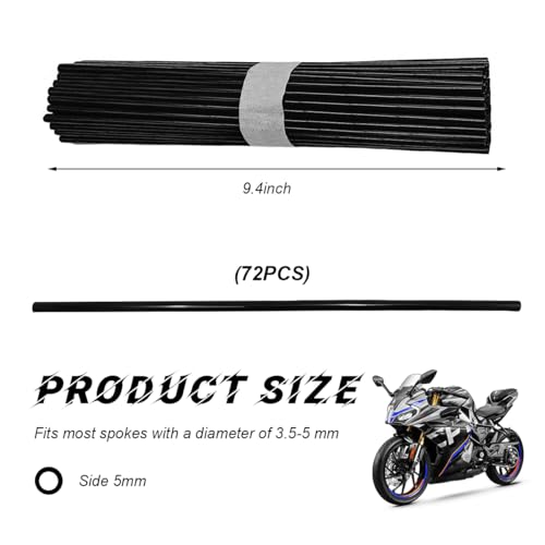 Image of 72PCS Dirt Bike Spoke Covers, Motorcycle Spoke Skins Wheel Wraps Pipe for 8 inch-21 inch Rims, Dustproof Wheelchair Rim Decoration Protector Pipe Trim for Bicycle Dirt Pit Bike (Black)