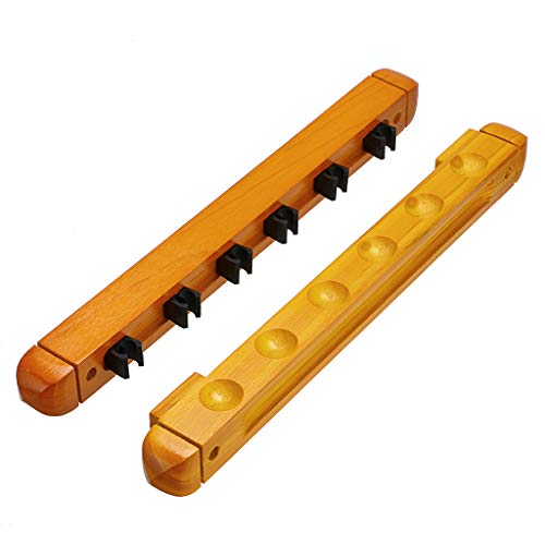 Sumnacon Porte-Queue Billard Mural pour 6 Queues Accessoire de Billard Support de Queue en Acajou (Jaune)