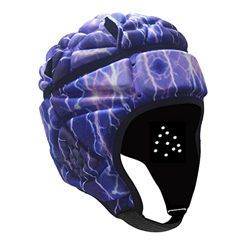 Rugby Helmet Flag Football Padded Headgear Adjustable Soft Shell Headguard Head Protection Soccer Scrum Cap for Kids Youth (Purple)