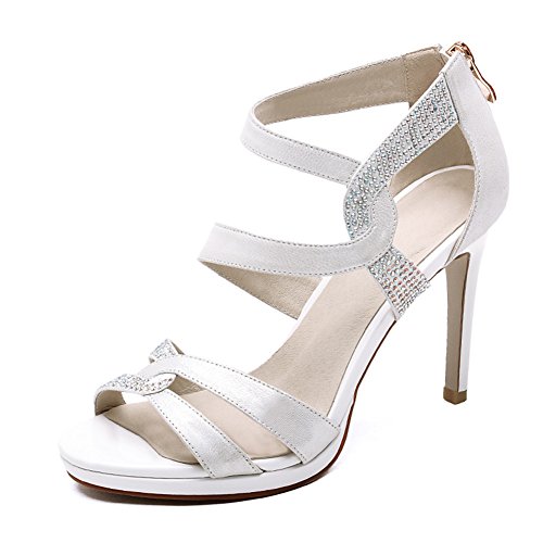 Sandales à talon aiguille en cuir pour femme avec strass et plateforme de 24.3cm
