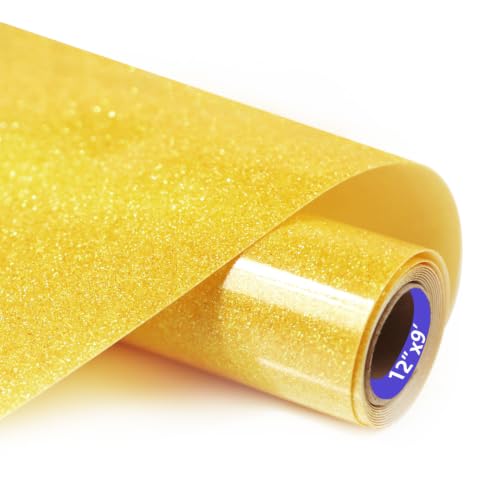 Image of HTVVETUR Glitter Gold Heat Transfer Vinyl, Glow in The Dark HTV Vinyl Roll 12 inch x 9ft, Easy to Cut & Weed for Heat Press DIY Craft
