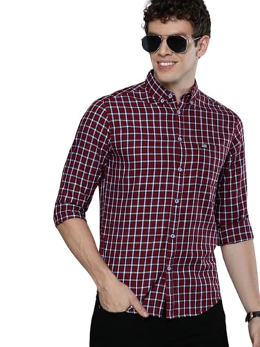 Image of The Indian Garage Co Men Slim Fit Checkered Full Sleeves Cutaway Collar Casual Shirt