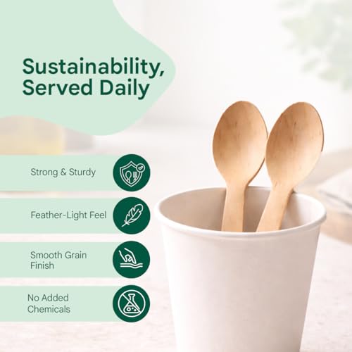 Image of Eco Aaroyaa Wooden Spoons - Disposable Eco-Friendly Wooden Spoon - Natural Wood, Smooth Splinter-Free Finish, Strong & Lightweight Disposable Spoon (165 mm, Pack of 100)