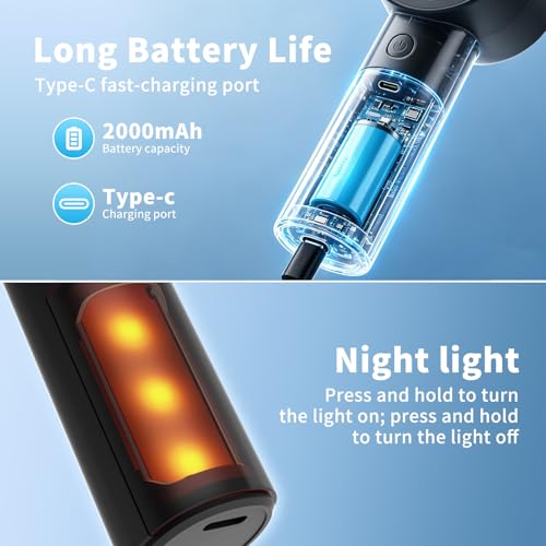 Image of Mini Fan with Night Light, Portable Handheld Rechargeable Fan, 5 Speed Personal Cooling Fan, Quiet USB Desk Fan for Bedroom Sleep, Office, Travel, Outdoor, Vacation,Summer Essentials