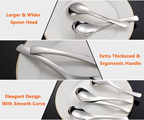 Soup Spoons Stainless Steel Asian Soup Spoon Set Of 6 Heavy-Weight Round Table Spoons Mirror Polished Silver Ramen Spoons #TOP2