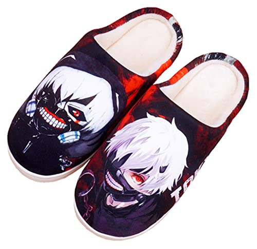 WANHONGYUE Japanese Anime Tokyo Ghoul Slipper Soft Plush House Slippers Women Men Winter Anti-slip Indoor Slip on Shoes, 12-14 Women/9.5-12 Men (FTX20018)
