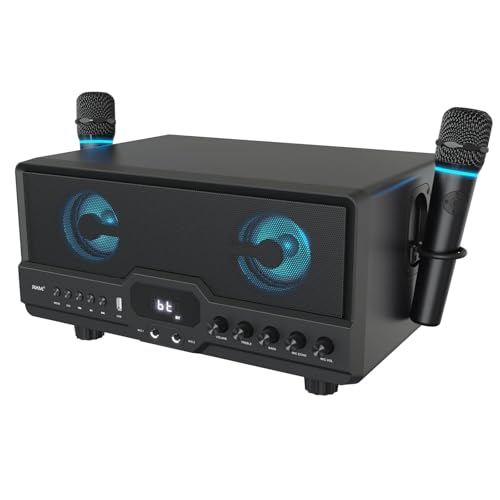 RHM L268 Karaoke Machine, Connect to TV via HDMI & Optical, Support 4 Mics & Bluetooth Connection, with Adjustable Treble and Bass, Powerful Sound & RGB Lights for Home Party