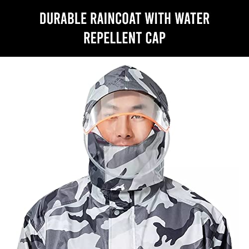Image of AllExtreme Reusable Two-Piece Raincoat With Transparent Face Shield Detachable Hood Two Pockets Carry Pouch Waterproof Buttoned Rain Jacket