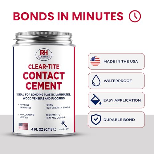 Clear-Tite Contact Cement, 4 oz. can - Laminate Flooring, Countertops, Tabletops, Crepe Rubber, Ceramics, Wood Veneers, Waterproof, Long Lasting - RH Adhesives