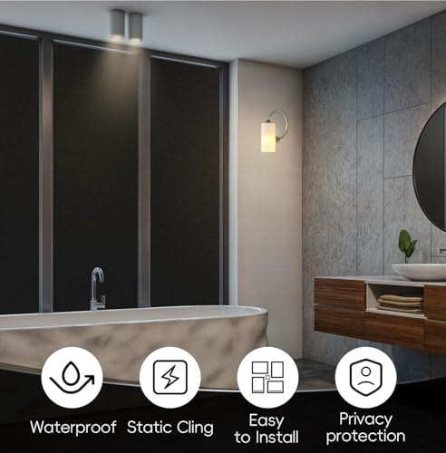Image of CREON Privacy Blackout Window Film, No-Glue Static Cling Black Films for Window Glass Tint Heat Control Anti UV Protective Cover Over 90% Shading for Home (20 x 96 Inch, Black-Out Film)