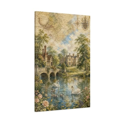Toile cygnes atlas antique au-dessus du canapé de salon