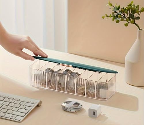 Image of Soko Nordic Data Cable Organizer Box, 8 Compartments Table Top Desk Management, Storage Tray for Home & Office - Charger, Electronic Accessories, Jewellery, Wires, SD Card, USB, Stationary - Green