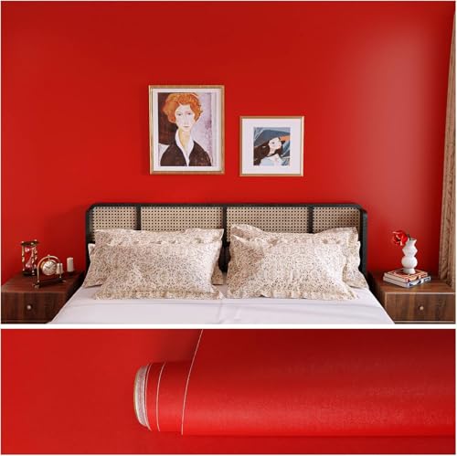 Image of HOME13 Vinyl Matte Wallpaper Red Self Adhesive Decorative for Kitchen Cabinet Furniture Countertop Waterproof (24inches By 48inches, Red Matte Wallpaper)