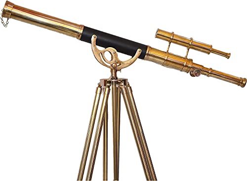 Telescopio de latón doble con trípode de madera miniatura 5
