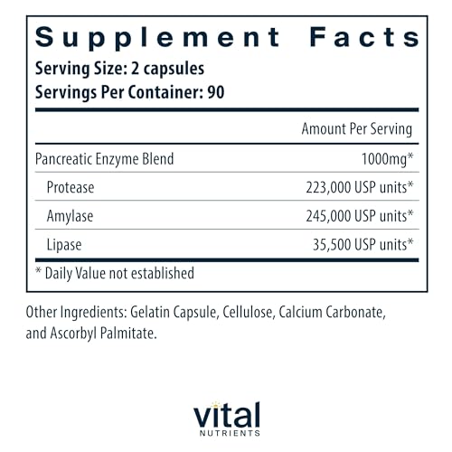 Vital Nutrients VNPE180 Pancreatic Enzymes 1000Mg (Full Strength) | Pancreatin Digestion Supplement With Protease thumb #1