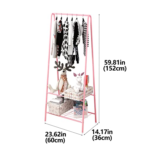 Jecpuo Clothes Rack With Shelves Heavy Duty Metal Garment Rack For Bedroom Clothing Rack (Pink) #TOP2