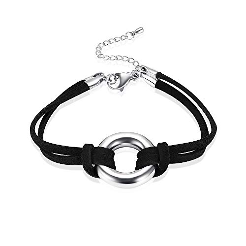 Circle Of Life Cremation Jewelry Black Genuine Leather Memorial Urn Bracelet For Ashes Of Loved One Keepsake Holder For Women Men (Silver Tone) #TOP17