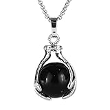 BEADNOVA Healing Natural Black Onyx Gemstone Necklace Crystal Ball Pendant Necklace with Stainless Steel Chain 18