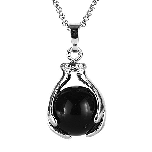BEADNOVA Healing Natural Black Onyx Gemstone Necklace Crystal Ball Pendant Necklace with Stainless Steel Chain 18 Inches