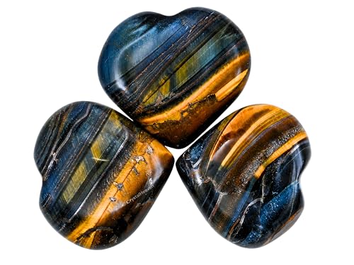 Image of Crystal Heaven Multi Tiger Eye Crystal Heart Palm Pebbles Stones For Anxiety Stress Relief Massage - Aaa Grade Original Healing Gemstone Agate Heart Palm Stone For Yoga Meditation Spiritual