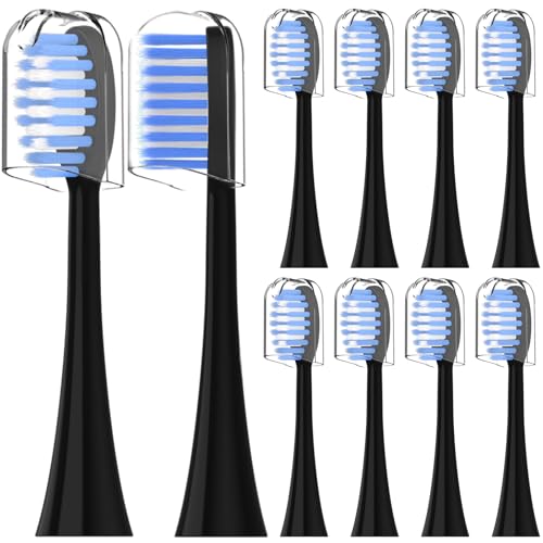 10 unidades compatibles con Tristan Auron Sonic cepillo de dientes eléctrico sónico cabezales de repuesto para todos los cepillos de dientes eléctricos Tristan Auron, con cubierta antipolvo (negro, M)