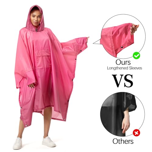 NUUR Regenponcho Damen Herren Unisex Regencape Regenmantel Regenjacke Festival Wasserdicht Hiking Cycling Outdoor 3in1 Mehrzweck Wiederverwendbar Rain Poncho mit Kapuze Gradient Rosa