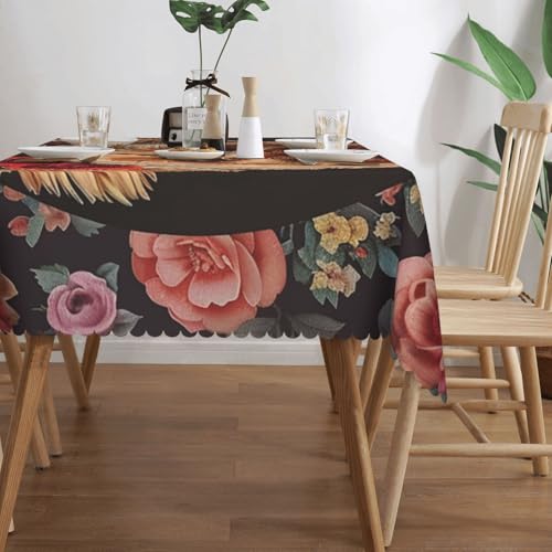 Nappe rectangulaire lavable et anti-tache en polyester floral 137x183 cm